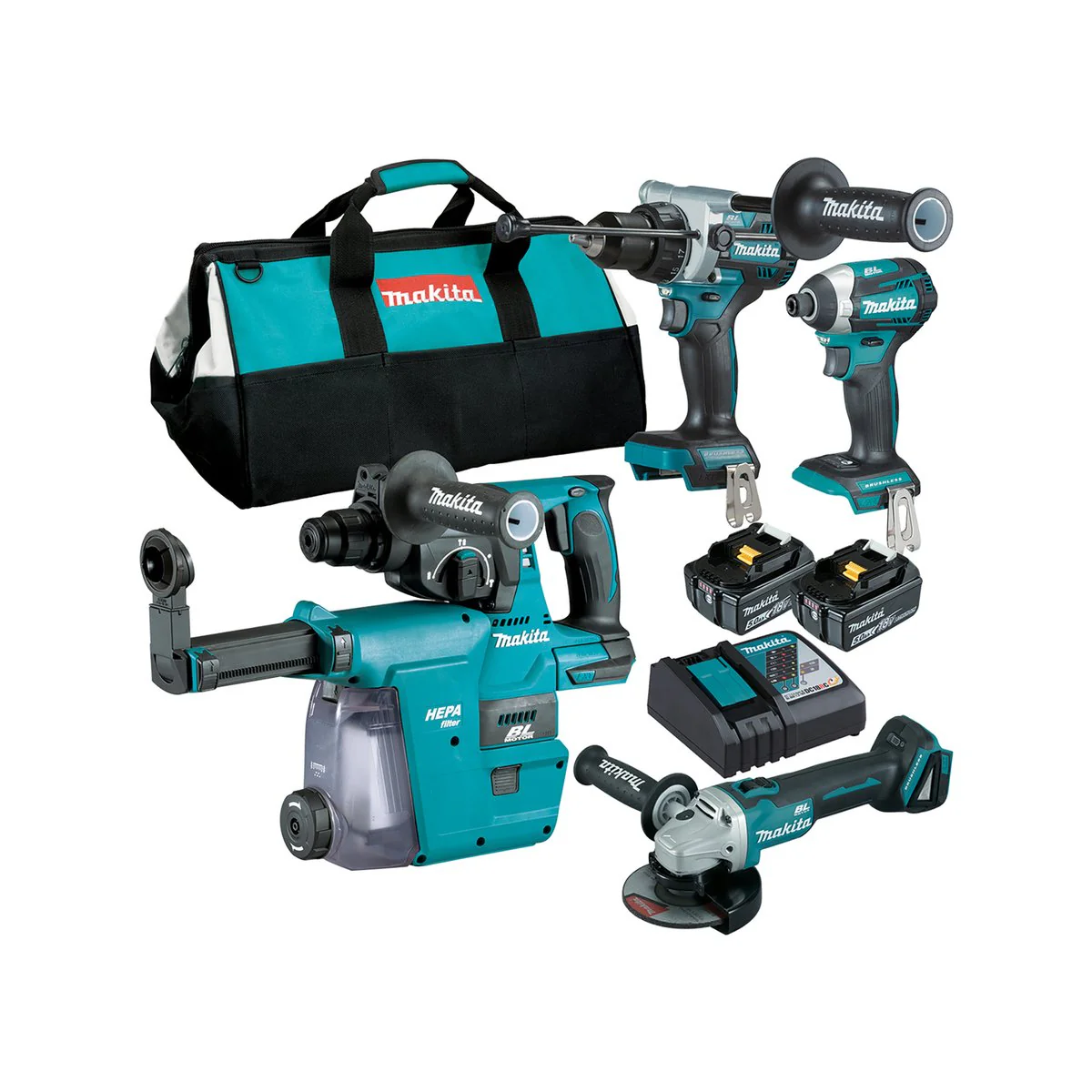 Makita Brushless 4 Piece Combo Kit DLX4148TX1 - 18V - Includes 2 Batteries - Fast Charger - Tote Bag - Image 2
