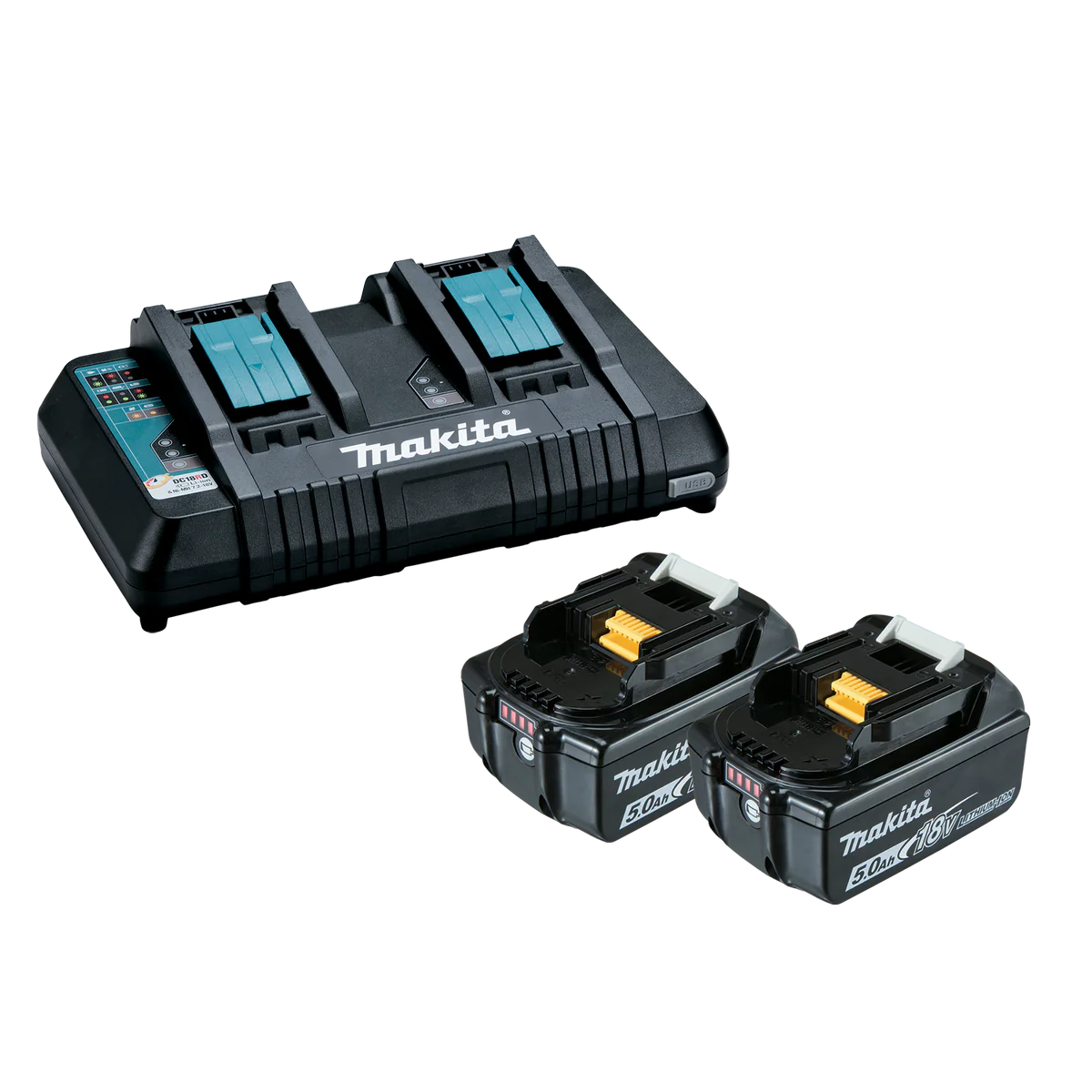 Makita Dual Port Charger - 2 x 5Ah - Plastic - Fast Charging