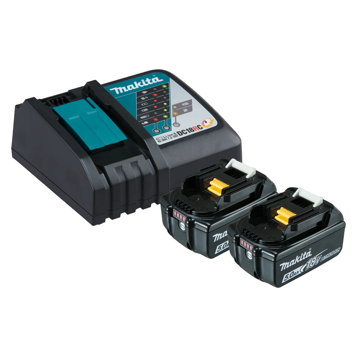 Makita Single Port Rapid Battery Charger with 2 x 5.0Ah Batteries 199179-3 - 165mm x 90mm x 340mm