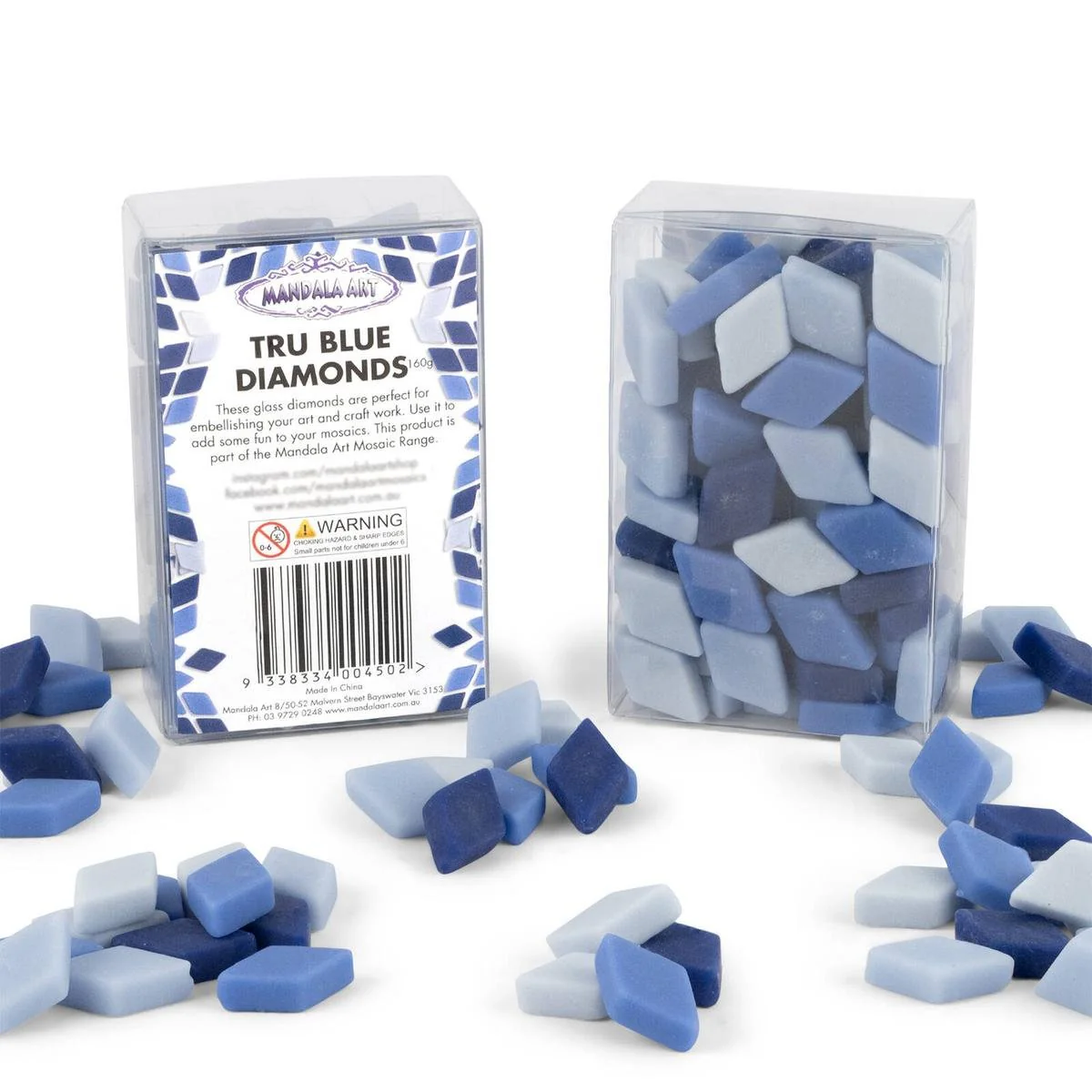 Mandala Art Tru Blue Diamond Mosaic Tiles - Assorted Blue - 12mm x 20mm - Smooth Edges - Indoor/Outdoor Use