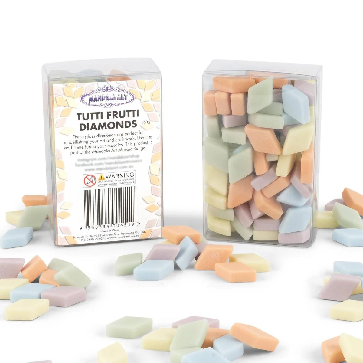 Mandala Art Tutti Frutti Pastel Diamond Mosaic Tiles - 12mm x 20mm - Assorted Colours - Smooth Edges