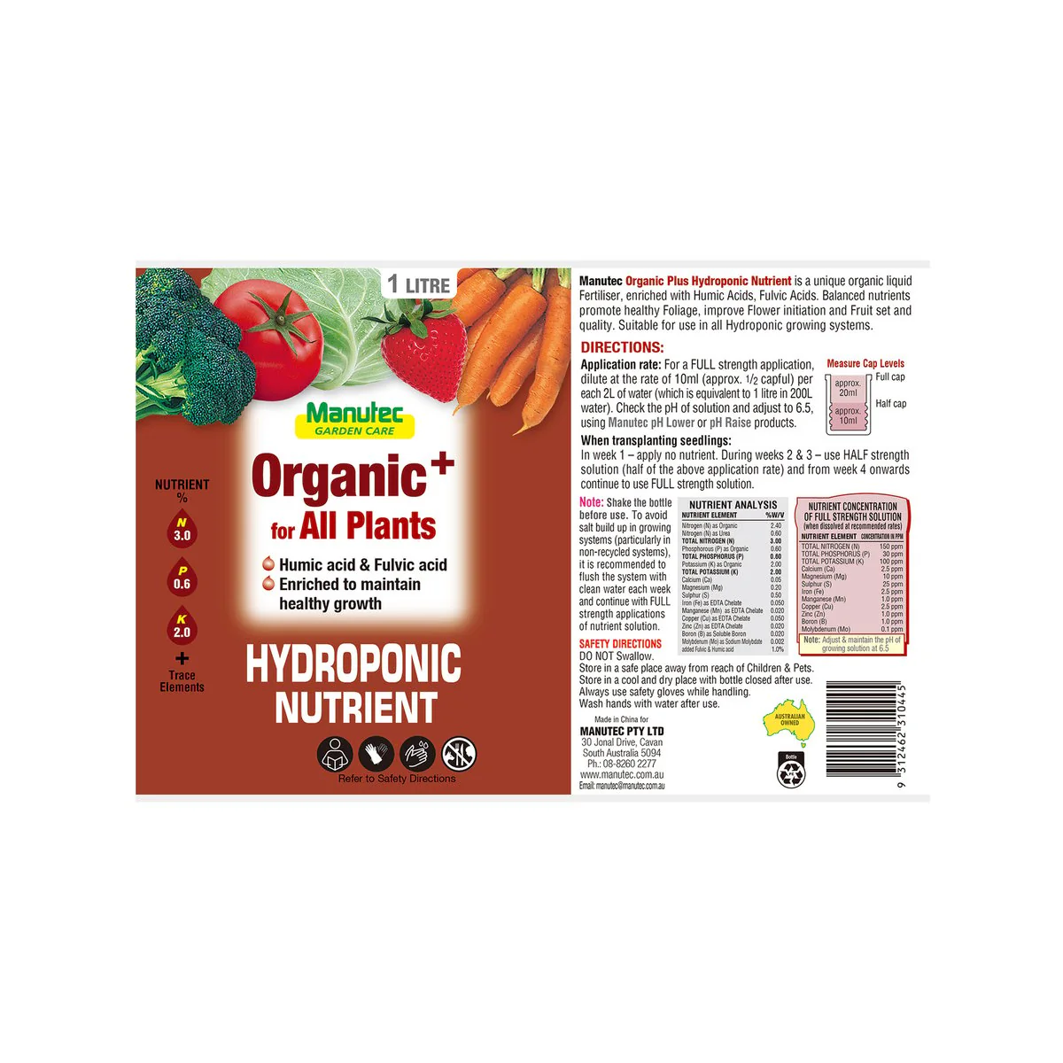 Manutec Liquid Fertiliser - 1L - Organic - Hydroponic Use - Image 3