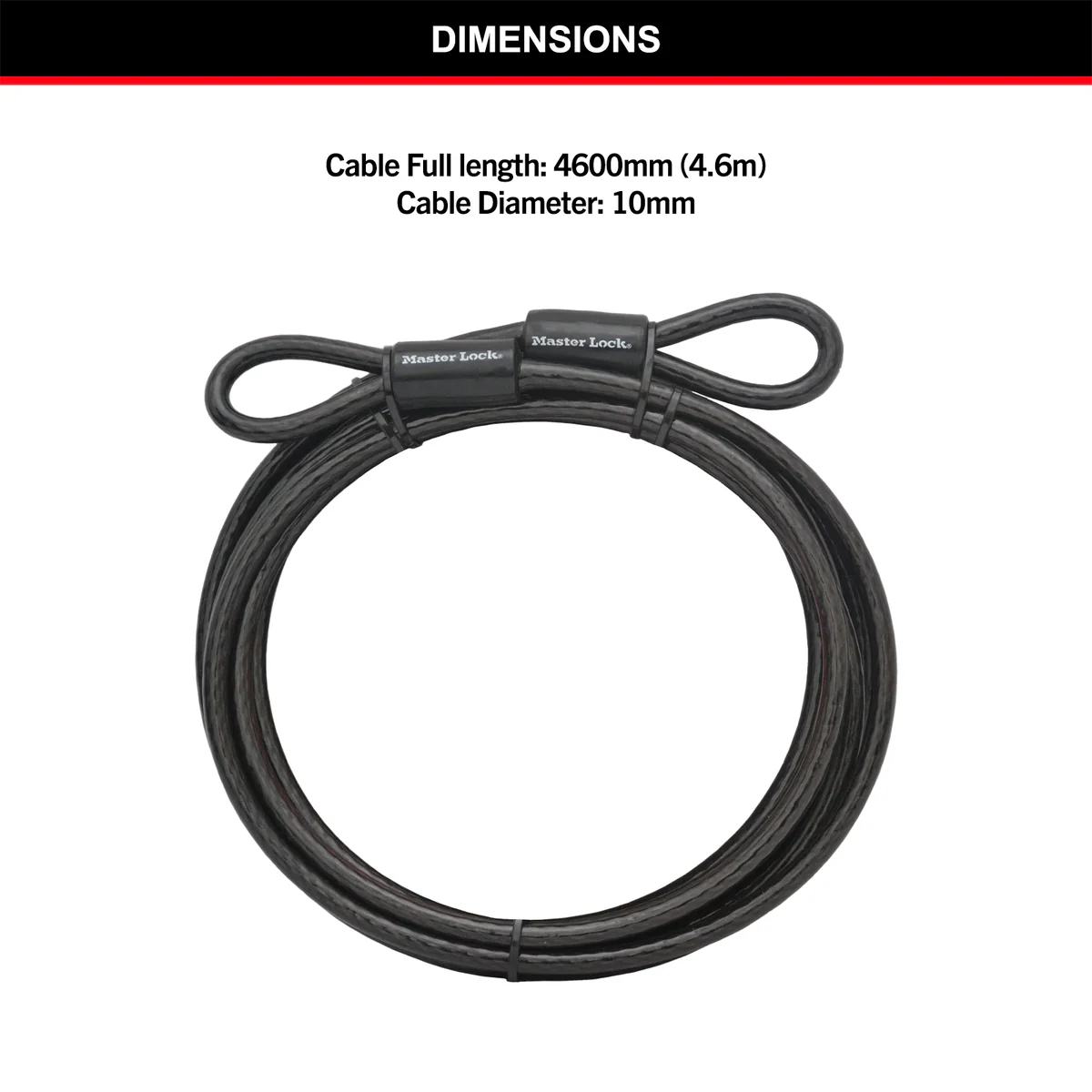 Master Lock Cable Lock - 10mm x 4.6m - Braided Steel - Vinyl Coated - Image 4