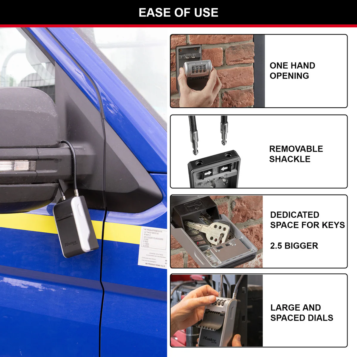 Master Lock Cable Next Gen Key Safe - Holds 10 Keys - 76mm x 283mm - Durable Metal - Image 2