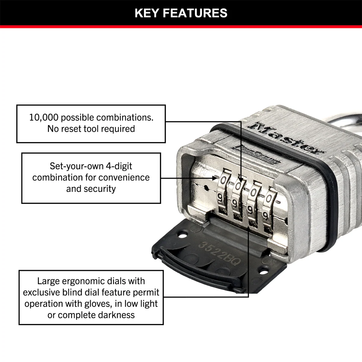Master Lock Combination Padlock - 57mm - Stainless Steel - Resettable - Image 3