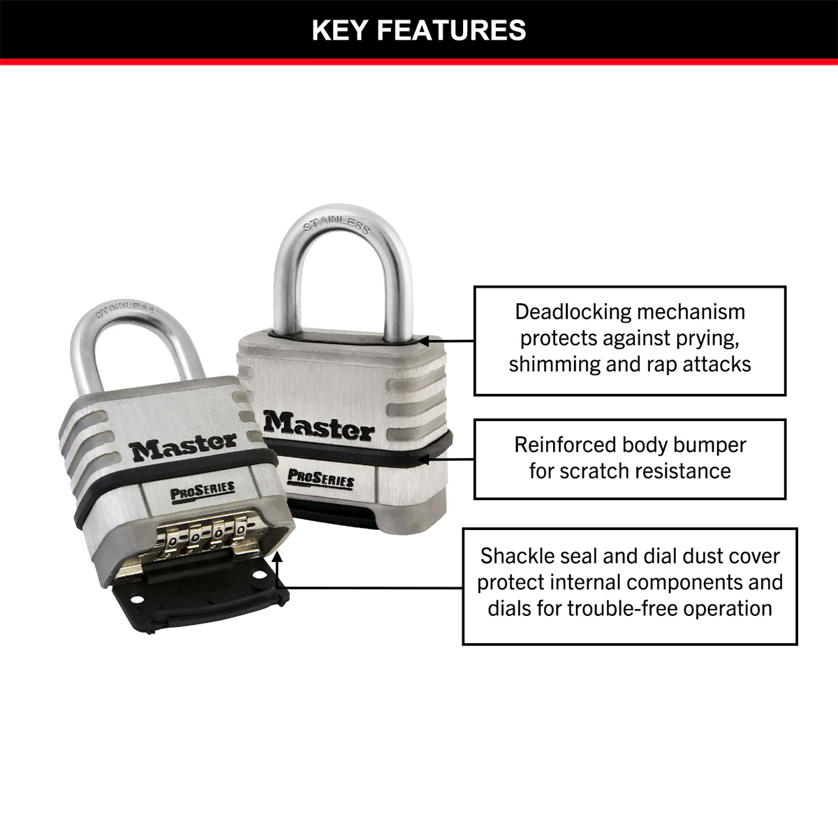 Master Lock Combination Padlock - 57mm - Stainless Steel - Resettable - Image 4