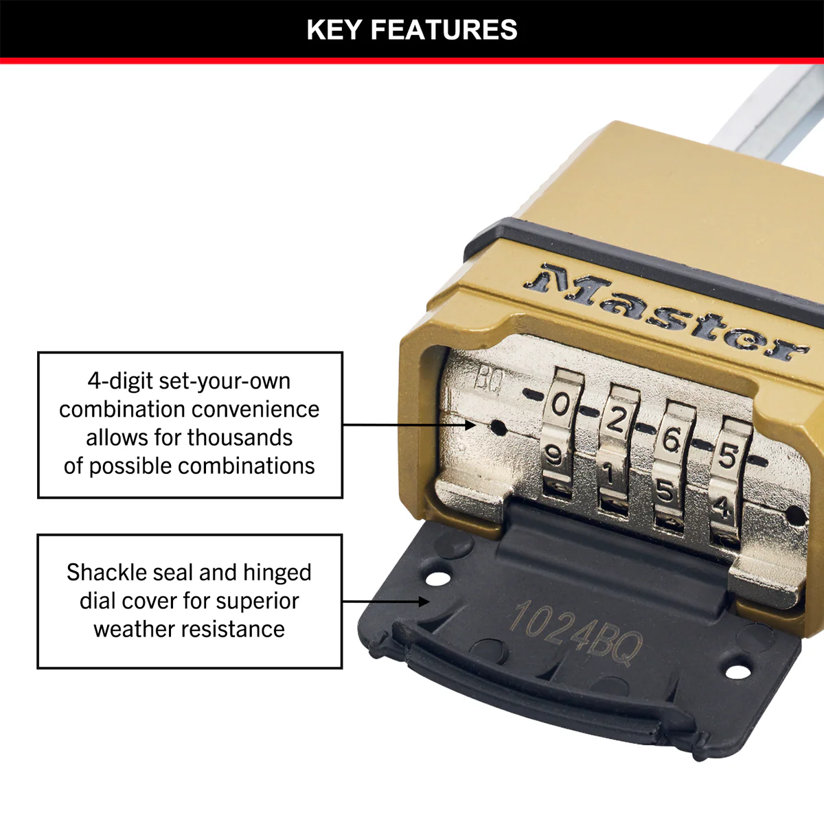 Master Lock Excell Combo Padlock - 56mm Wide - 51mm Shackle - 4-Digit Combination - Tough-Cut Shackle - Weather Resistant - Image 3