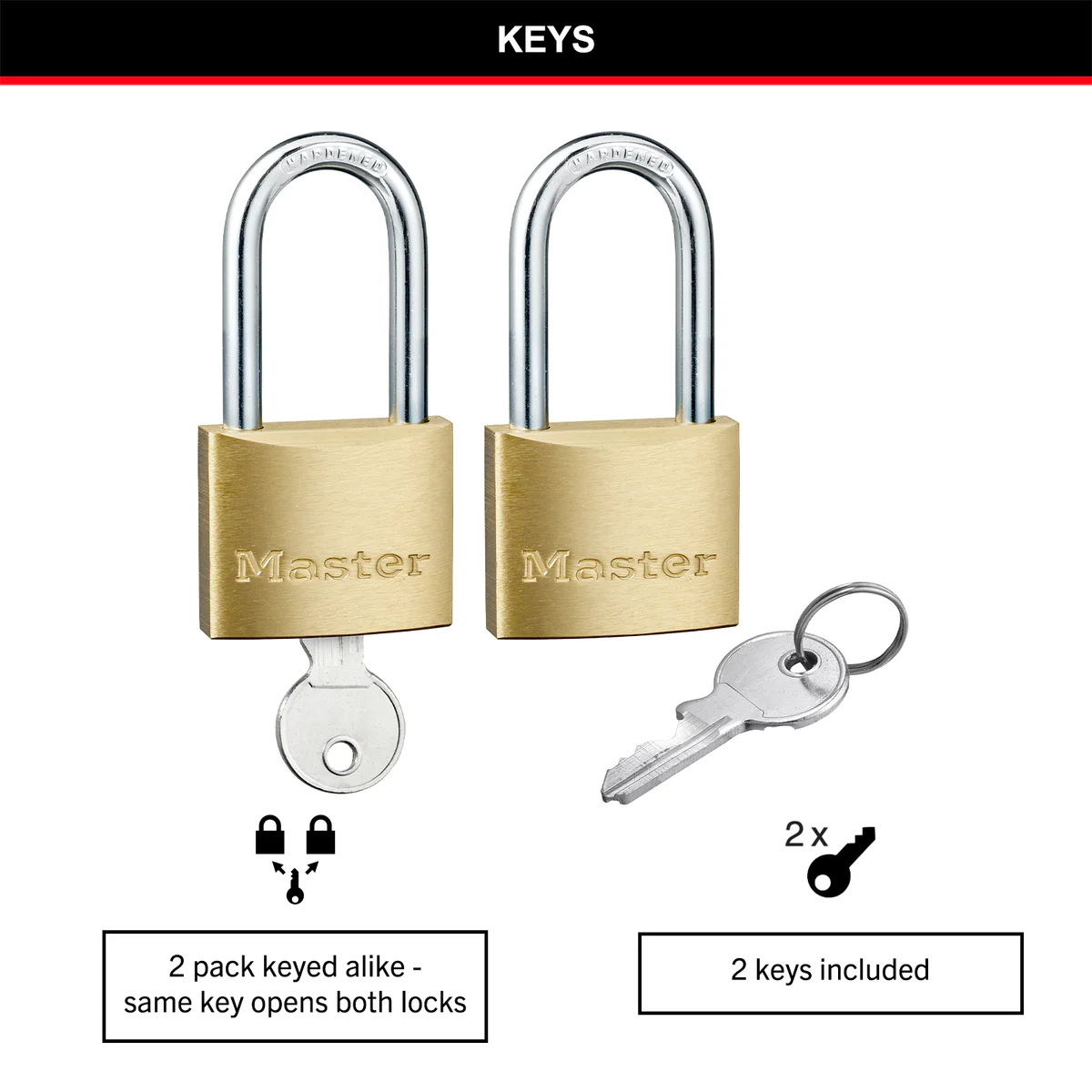 Master Lock Padlock - 40mm - Brass - Dual Locking Levers - 2 Pack - Image 3