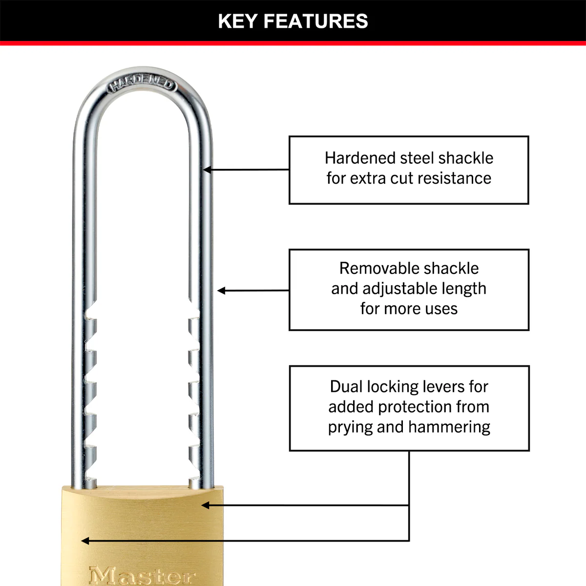 Masterlock 50mm Solid Brass Adjustable Shackle Padlock - 1 Pack - Durable Security - Image 2