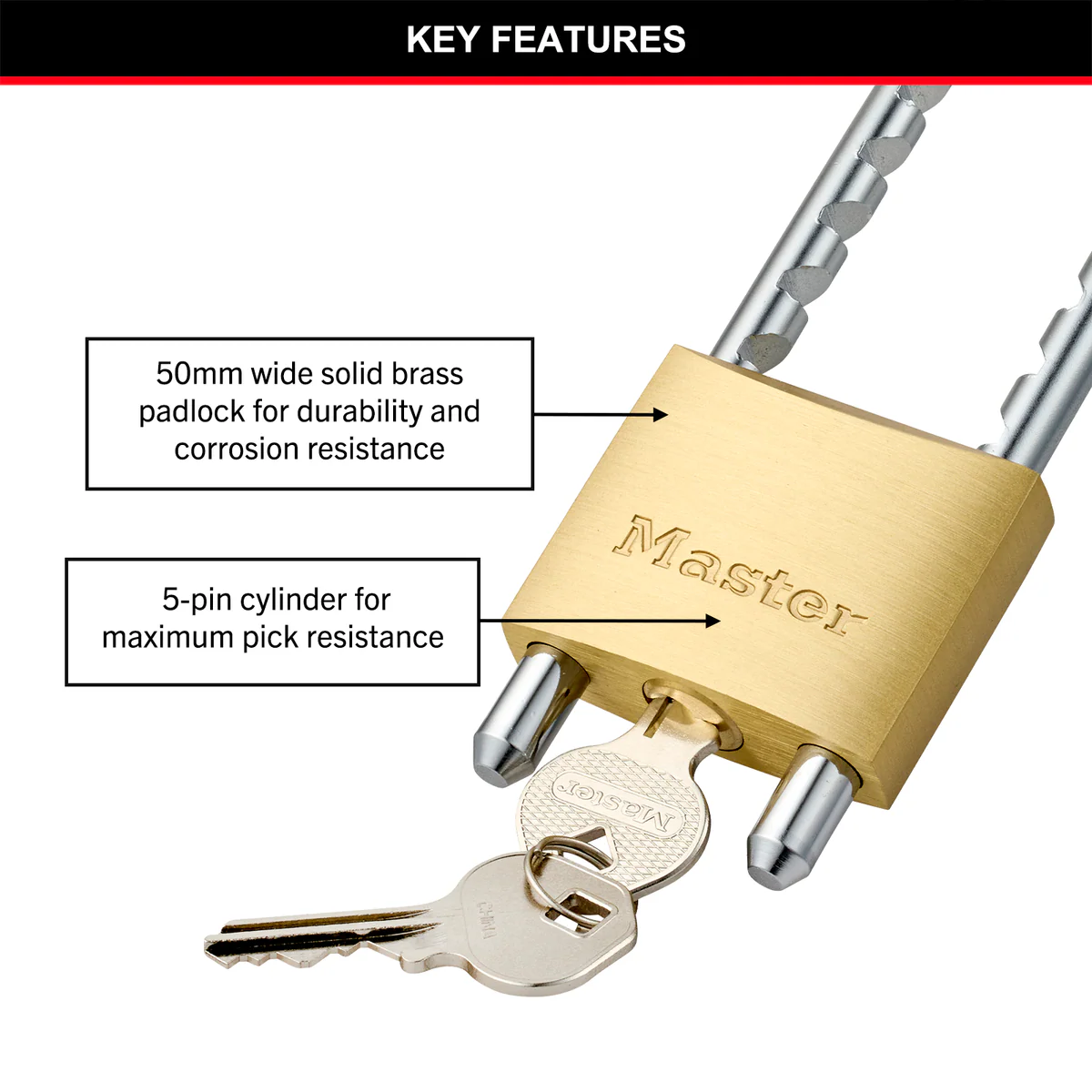 Masterlock 50mm Solid Brass Adjustable Shackle Padlock - 1 Pack - Durable Security - Image 3
