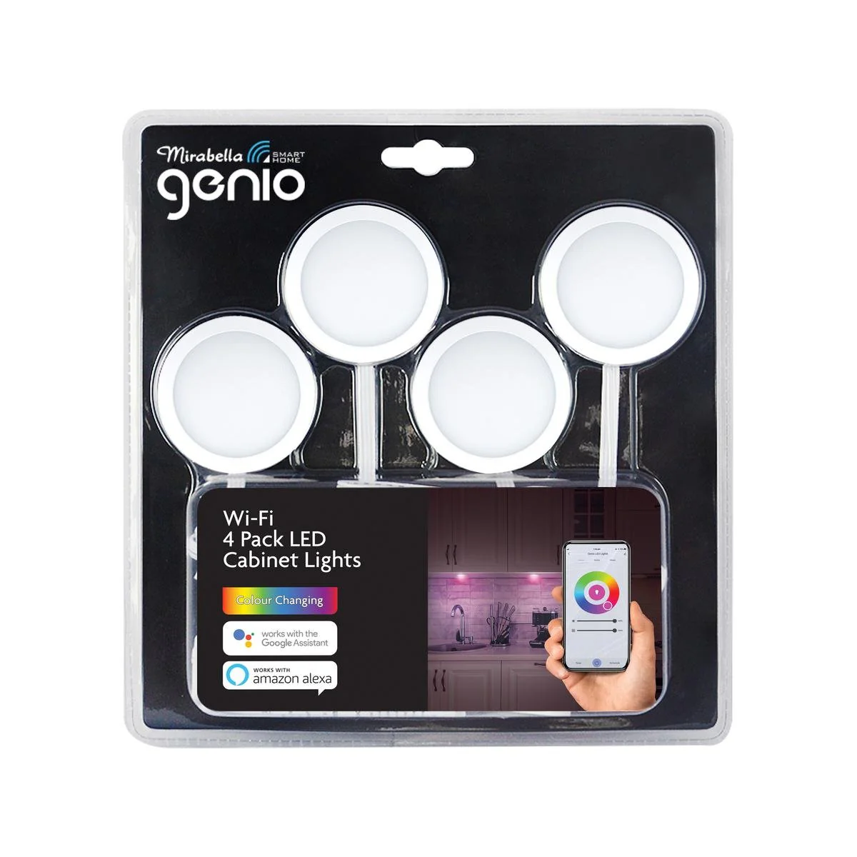 Mirabella Genio Wi-Fi Smart Cabinet Light 4 Pack - 6cm - RGB Colour Changing - Matte White