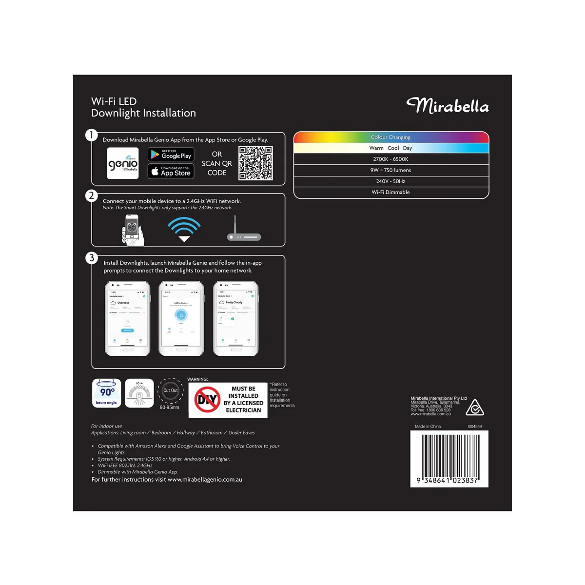 Mirabella Smart Wi-Fi Dimmable Downlight 9W 750LM 4 Pack - RGBW - IP44 - 1.2m Flex - Image 3