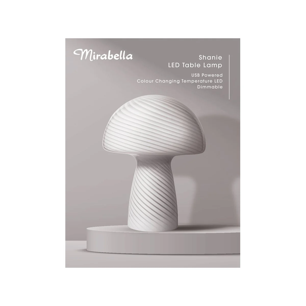 Mirabella White Shanie Table Lamp - 280mm Height - Colour Changing - USB Powered - Image 2