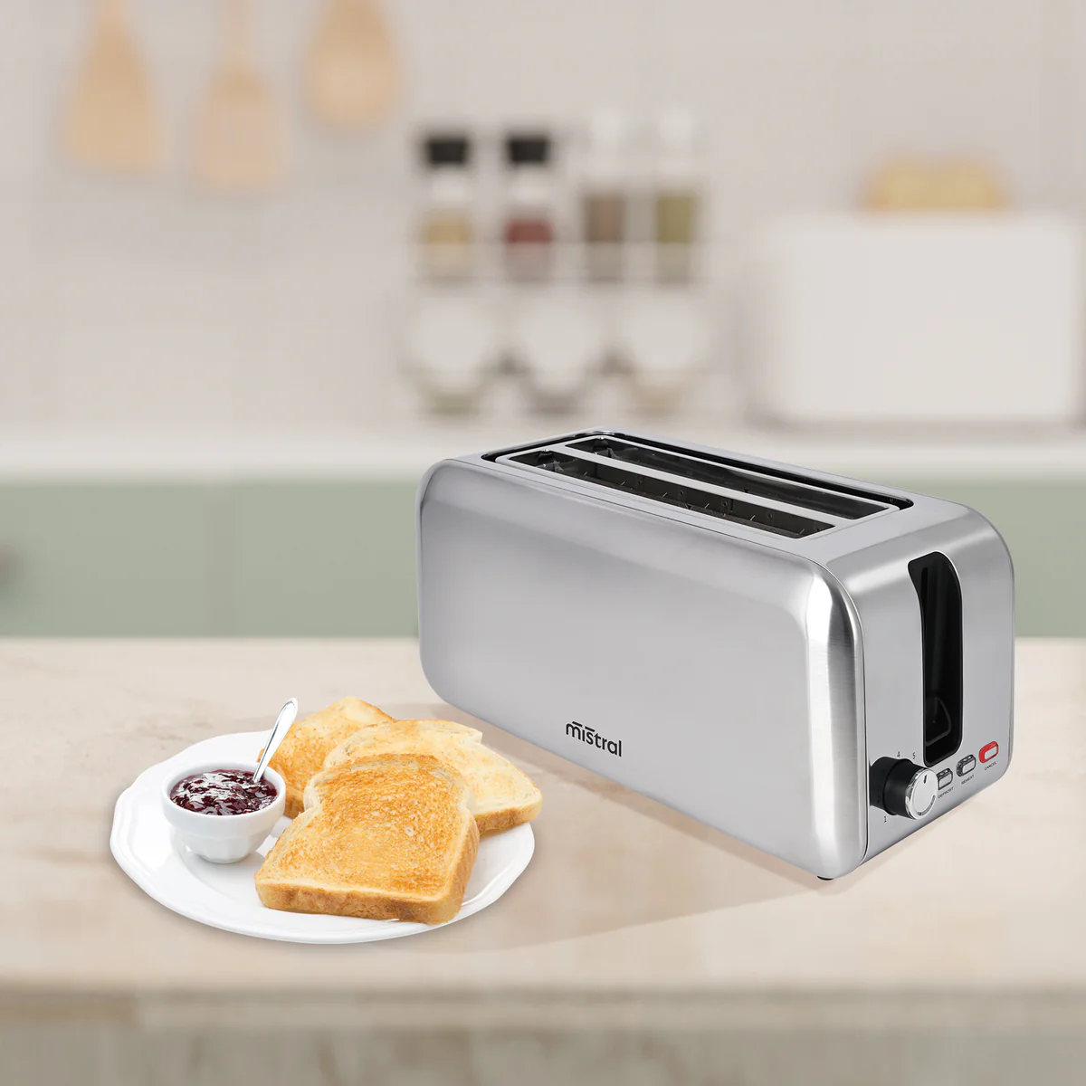 Mistral 4 Slice Toaster BT353 - Stainless Steel - 384mm x 179mm x 165mm - Even Toasting - Image 2