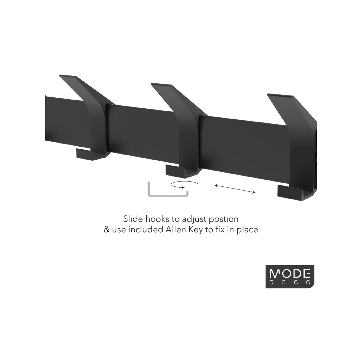 Mode 4 Black Sliding Hooks Hat and Coat Rack - 450mm - Adjustable Storage - Image 3