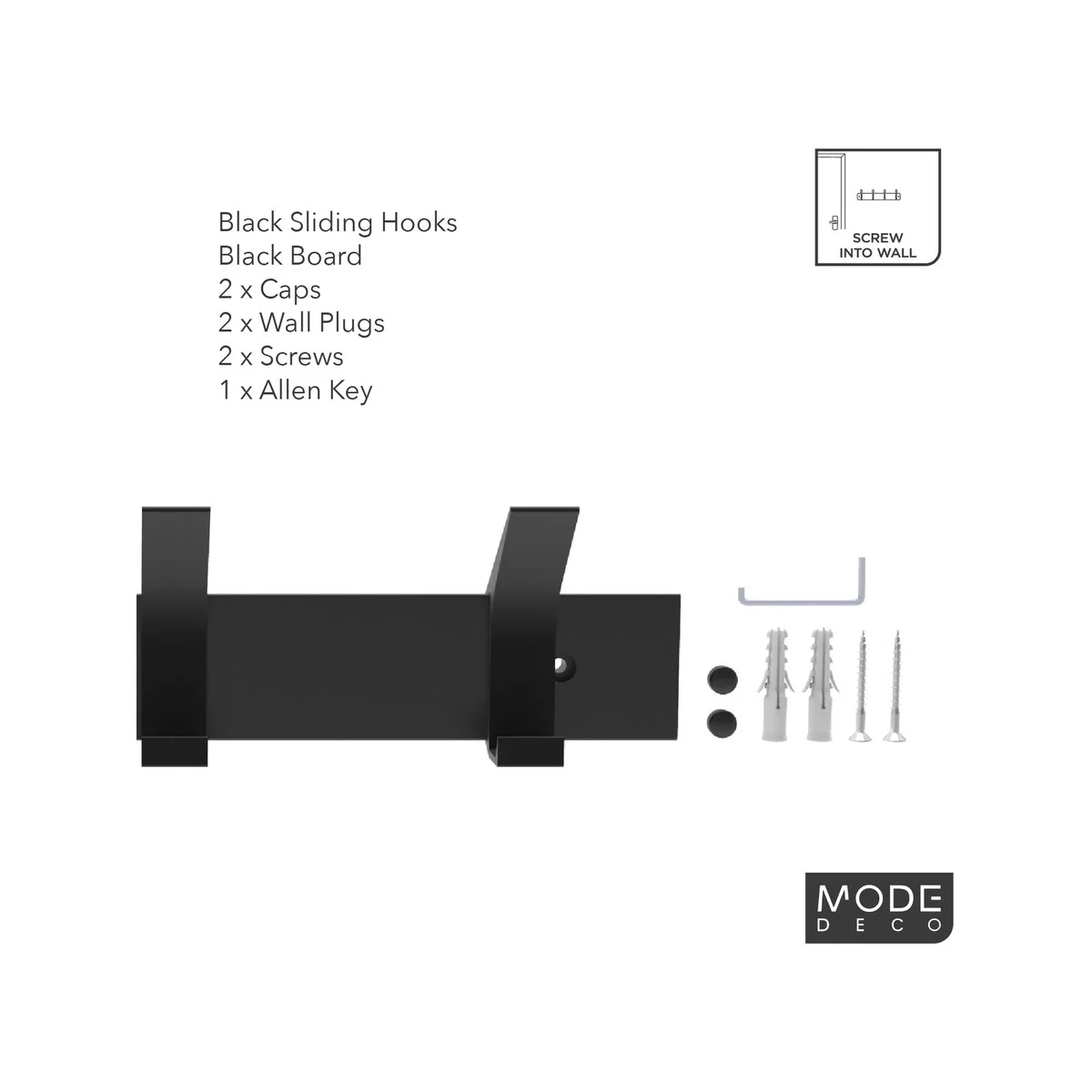 Mode 4 Black Sliding Hooks Hat and Coat Rack - 450mm - Adjustable Storage - Image 5