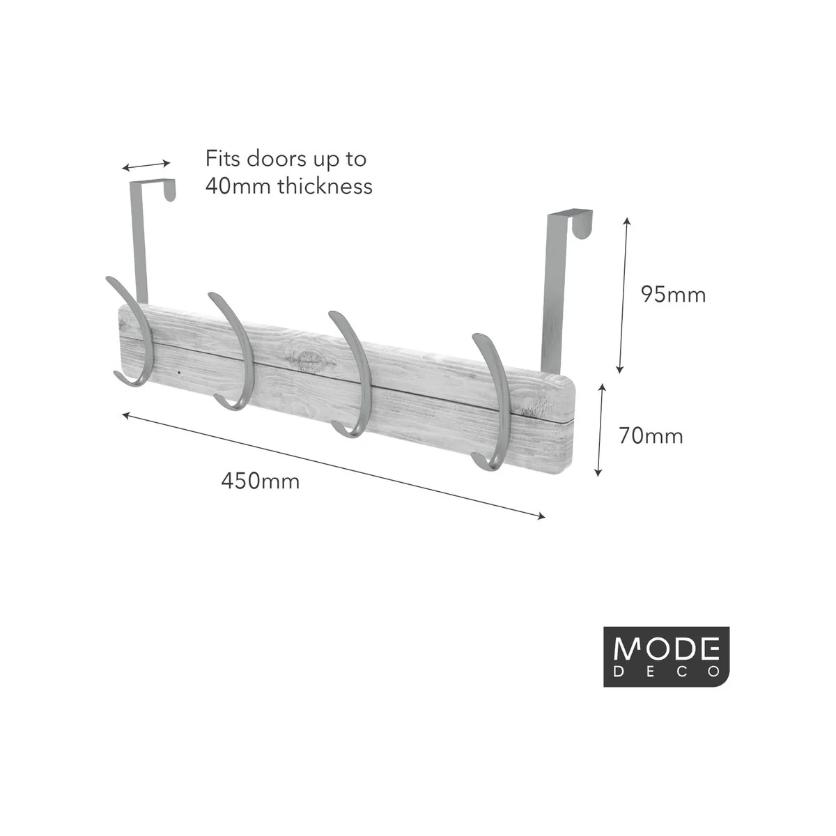 Mode 4 Hook Over Door Hanger - 450mm - Brushed Nickel & White Wash - Functional Design - Image 3