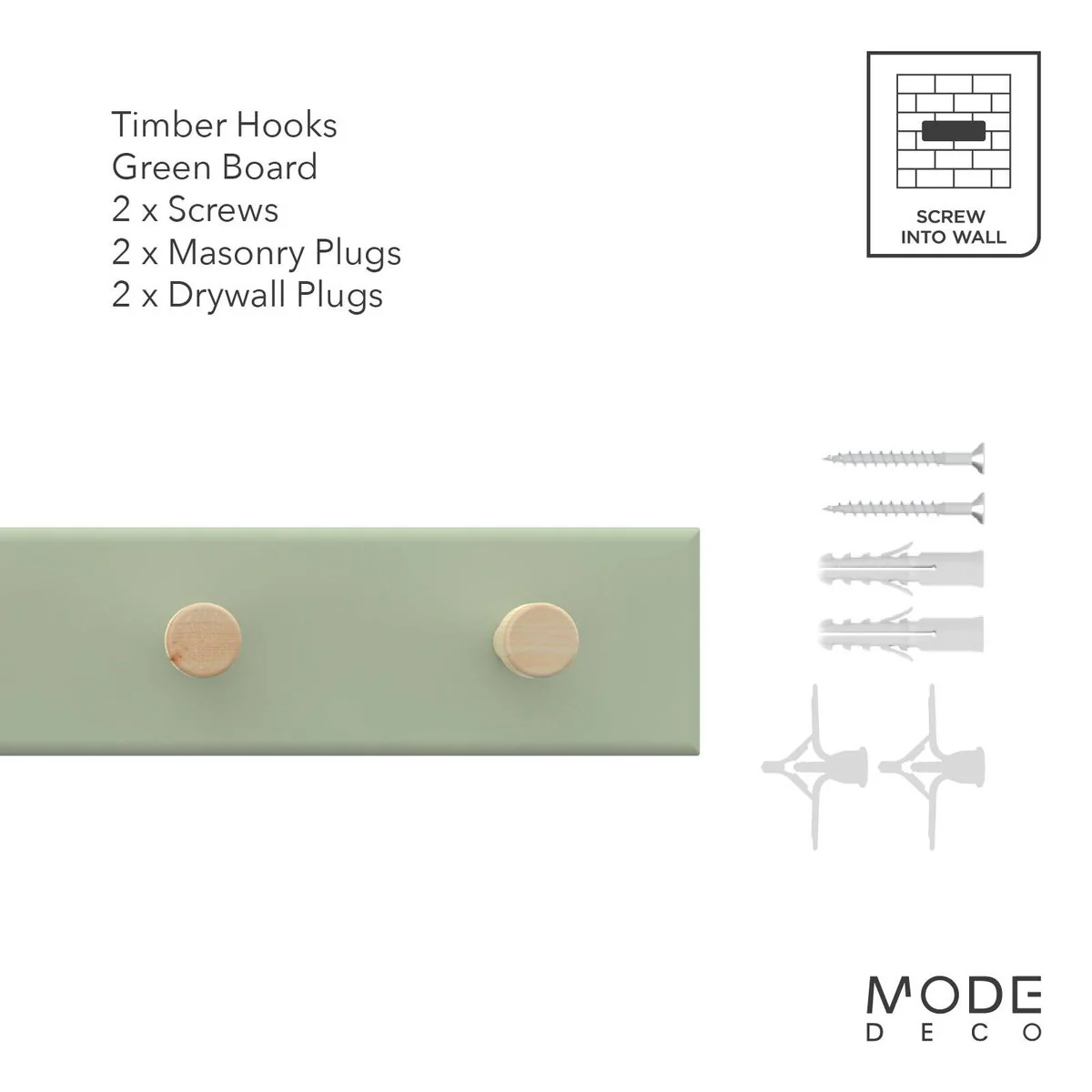 Mode 4 Key Rack - 4 Timber Hooks - 245mm x 40mm - Green Board - Image 4