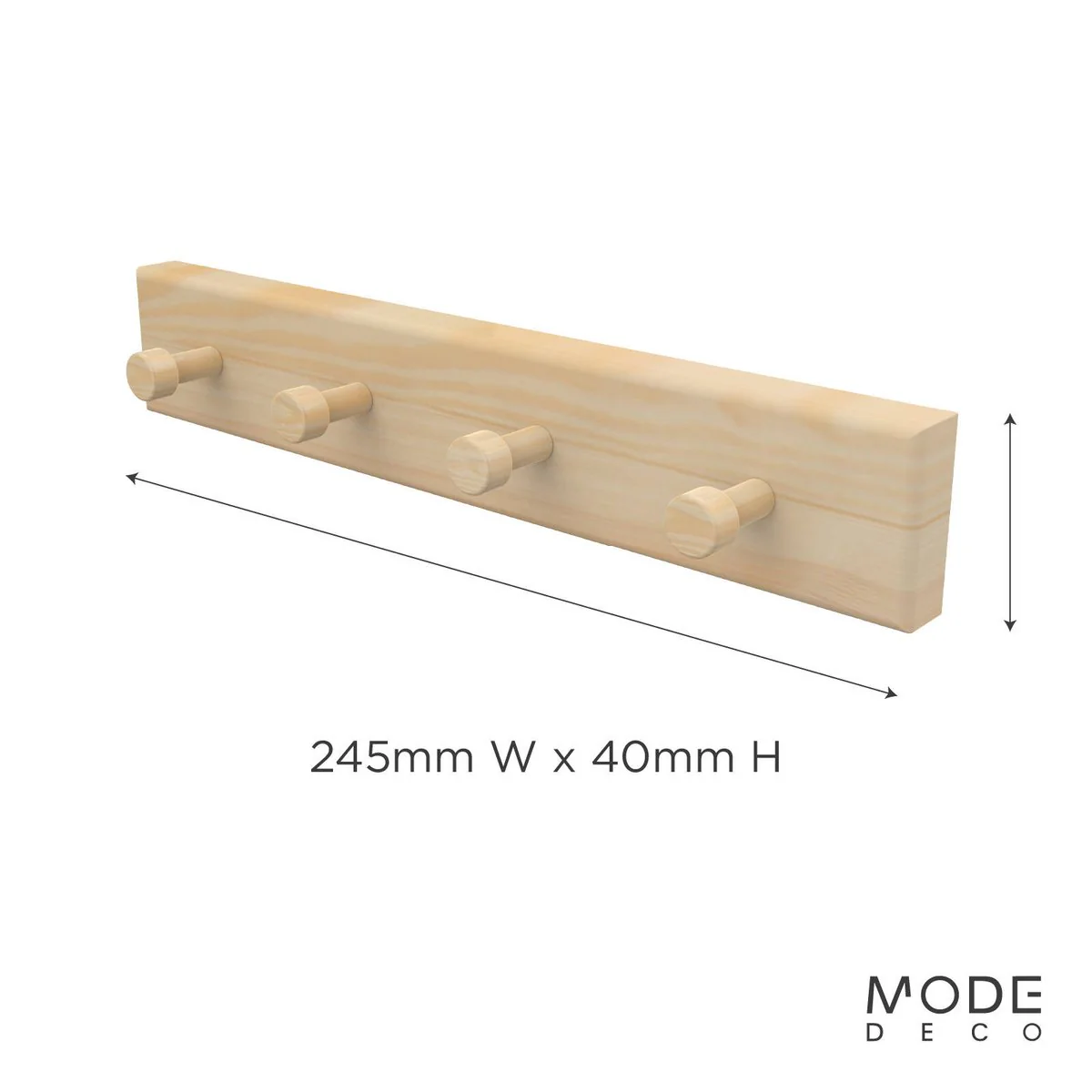 Mode 4 Key Rack - Timber Hooks on Pine Board - 4 Hooks - 245mm x 40mm x 38mm - Image 3