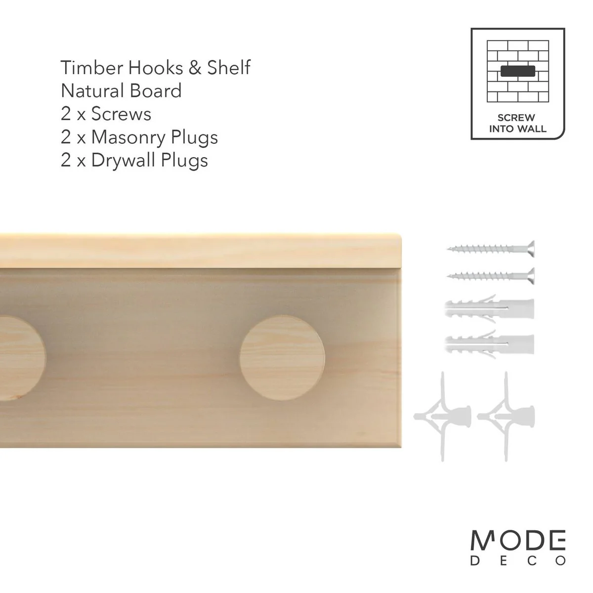 Mode 4 Timber Hooks on Pine Board with Shelf - 4 Hooks - 450mm - Natural Timber - Image 4