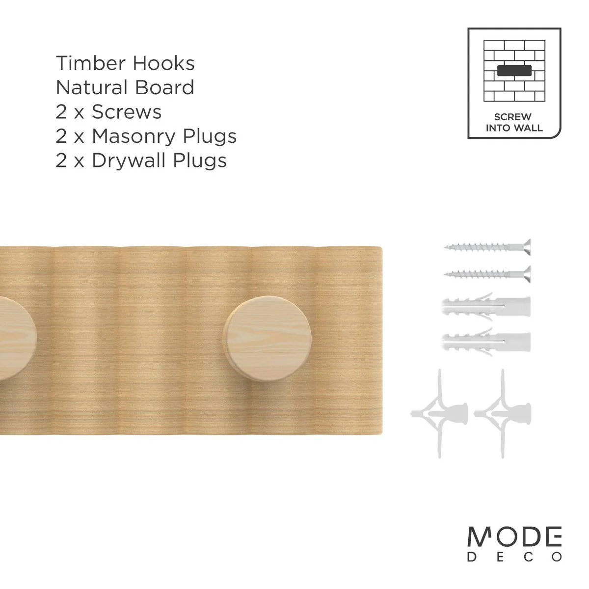 Mode 4 Timber Hooks on Timber Board Hook Rack - 4 Hooks - 450mm x 77mm - Image 4