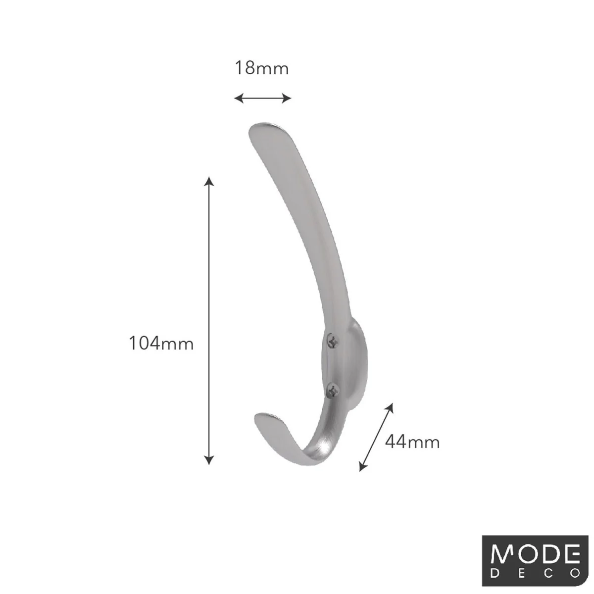 Mode Brushed Nickel Single Hat and Coat Hook - 17mm x 115mm x 45mm - Silver - Image 3