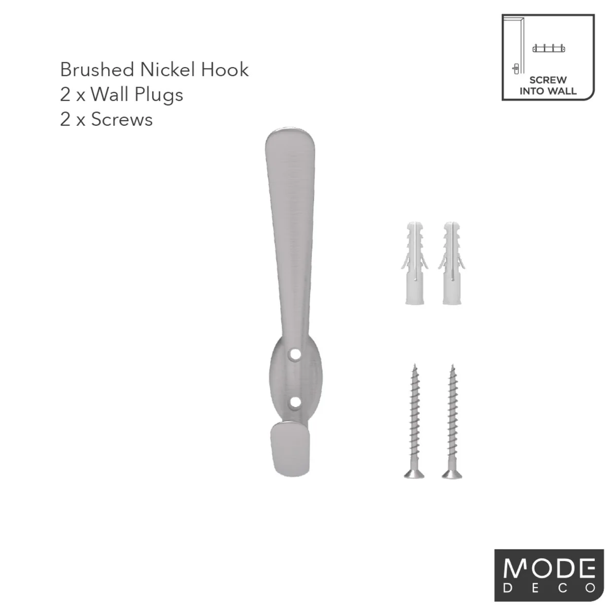 Mode Brushed Nickel Single Hat and Coat Hook - 17mm x 115mm x 45mm - Silver - Image 4
