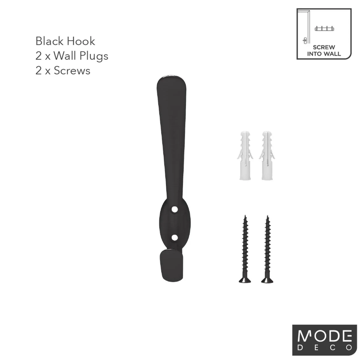 Mode Single Black Hat and Coat Hook - 17mm x 115mm x 45mm - Black - Image 4