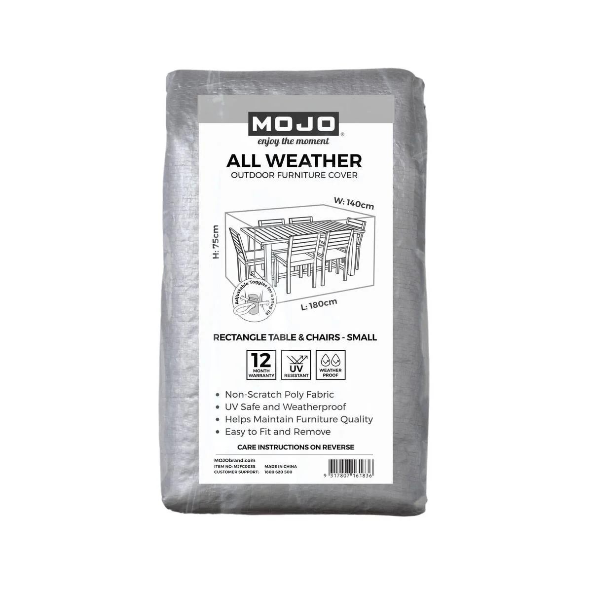 Mojo All Weather Outdoor Furniture Cover Small Rectangle Table & Chairs - 1800mm x 750mm x 1400mm - Weatherproof, UV Resistant