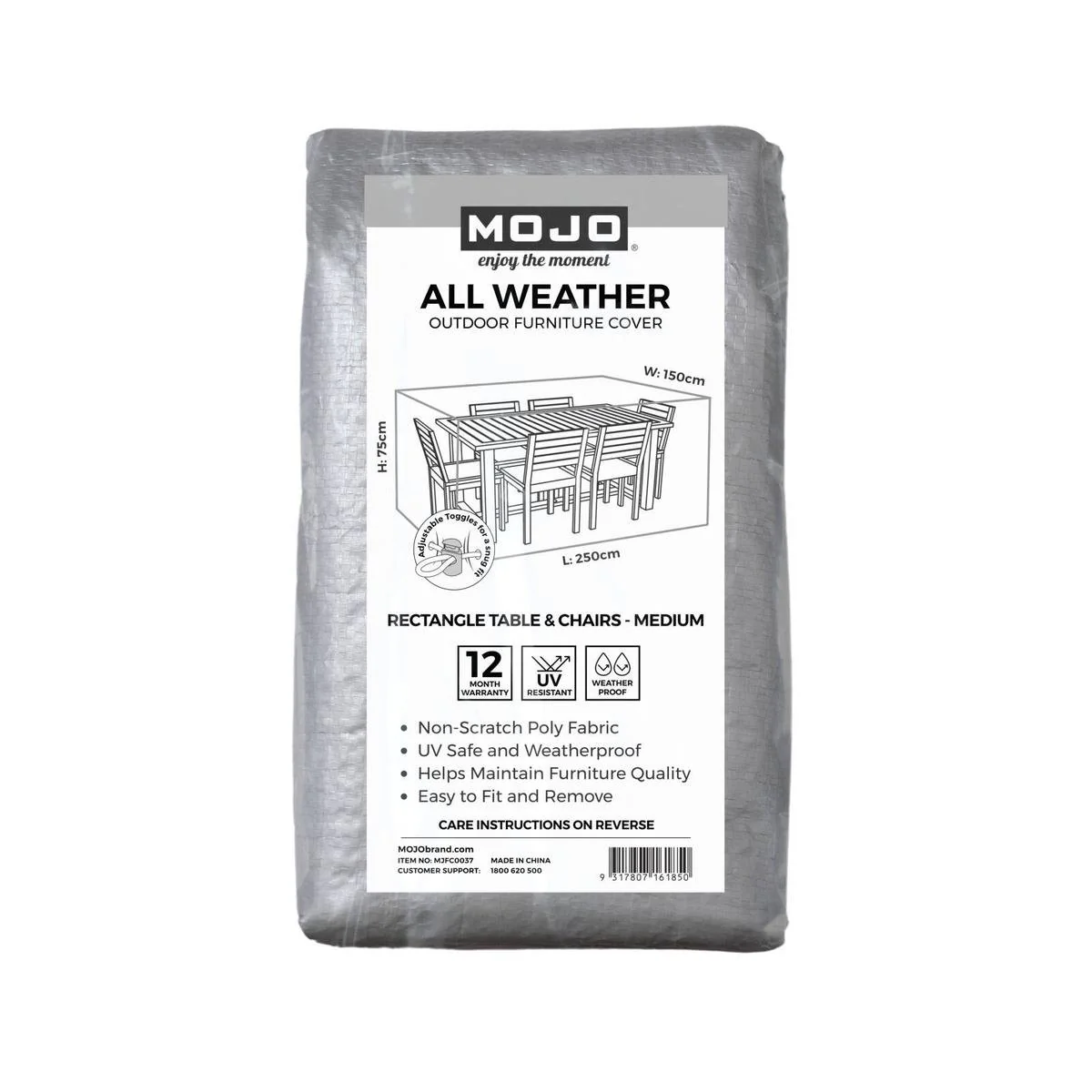 Mojo Medium All Weather Rectangle Table and Chairs Cover - 2500mm x 750mm x 1500mm - UV Resistant - Weatherproof
