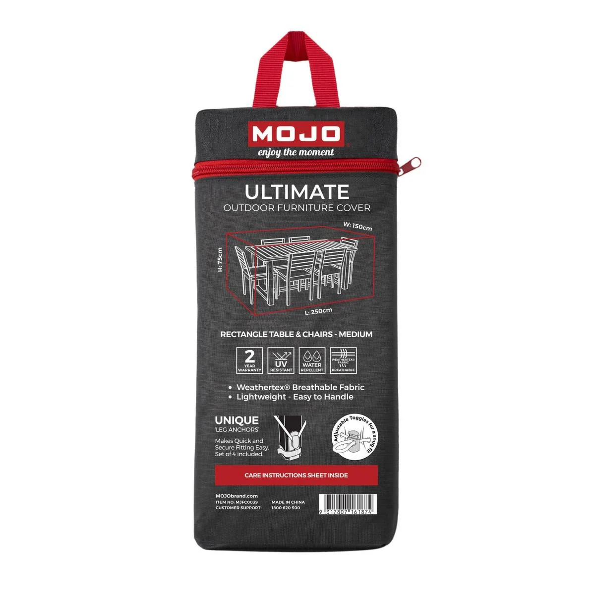 Mojo Medium Outdoor Rectangle Table and Chairs Cover - 2500mm x 750mm x 1500mm - UV Resistant, Water Repellent