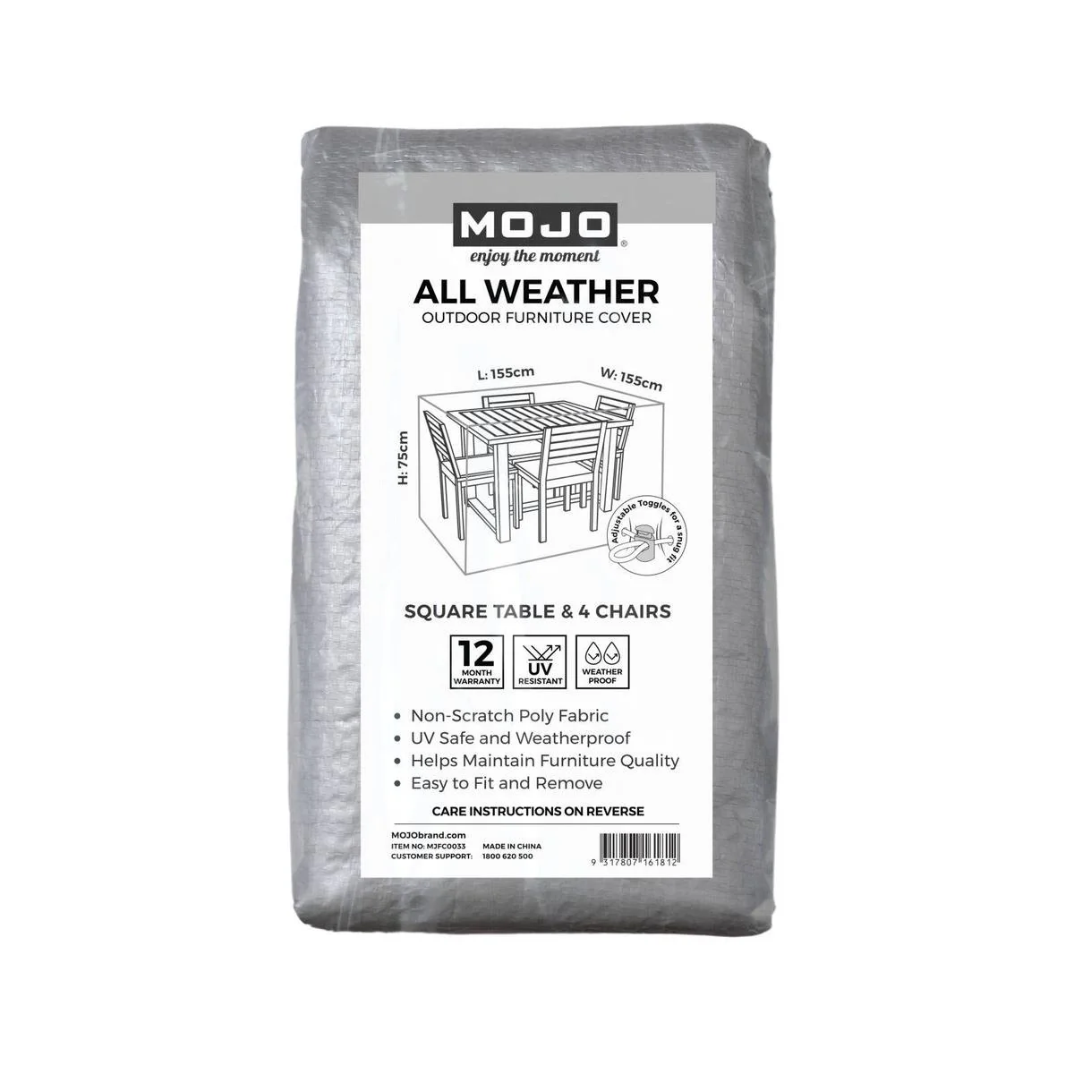 Mojo Square Table and Chairs Outdoor Furniture Cover - 1550mm x 750mm - UV Resistant, Weatherproof