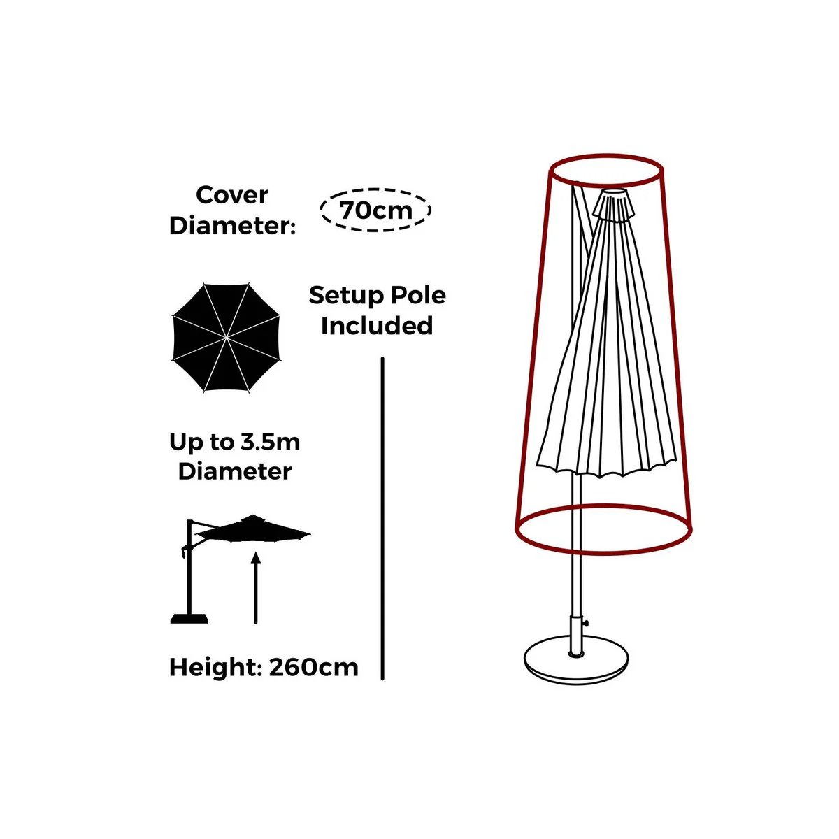 Mojo Ultimate Outdoor Furniture Cover Cantilever Umbrella - 390mm x 2600mm - Black - UV Resistant - Water Repellent - Image 3