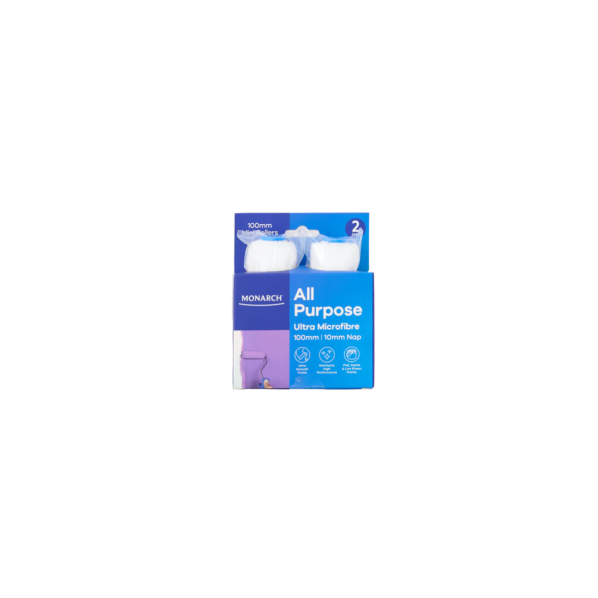 Monarch 100 Mini Rollers 2 Pack - 10mm Nap - Ultra Microfibre - Blue