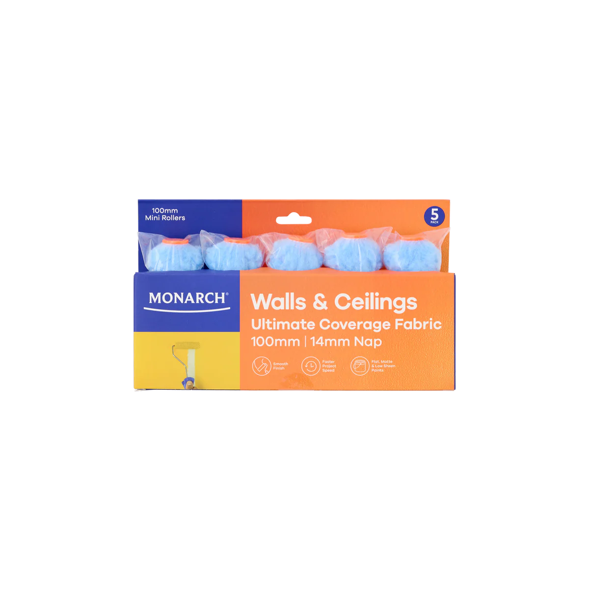 Monarch 100 Mini Rollers 5 Pack - 14mm Nap - Walls & Ceilings - Woven Polyester
