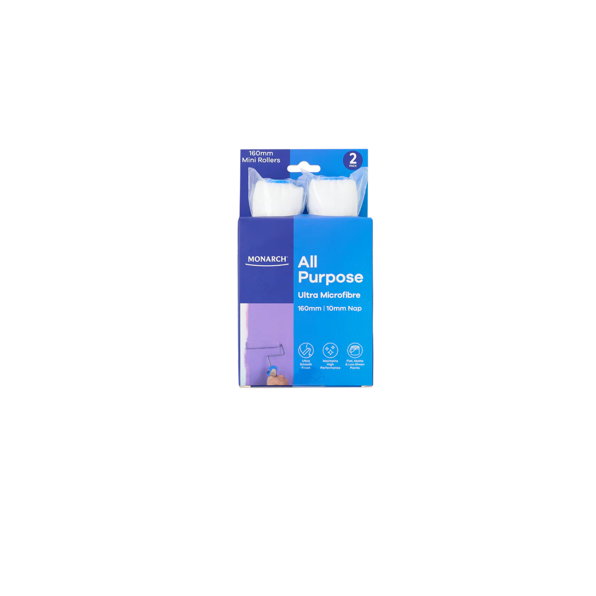 Monarch 160 Mini Rollers 2 Pack - 10mm Nap - Ultra Microfibre - Blue