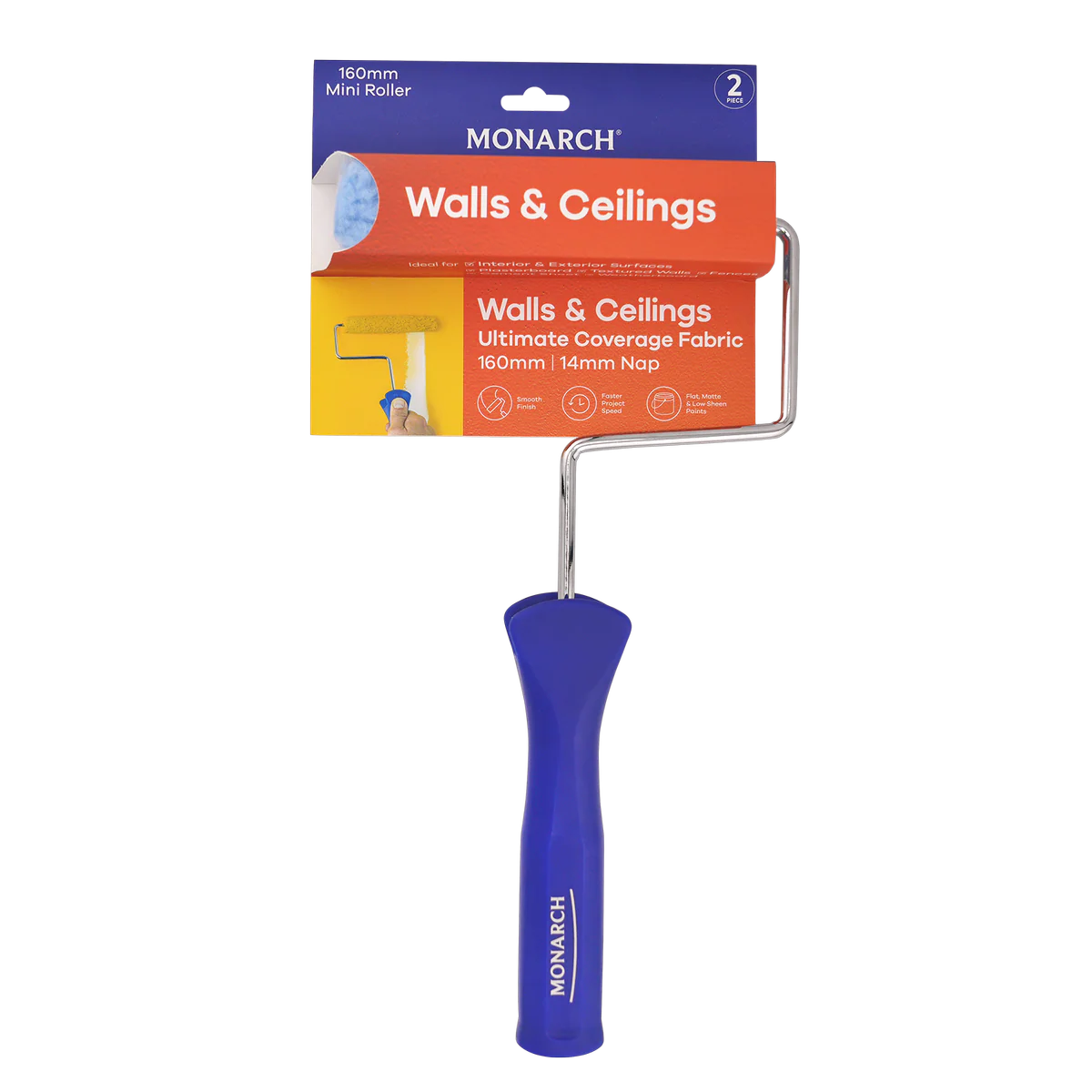 Monarch 2 Piece Mini Roller - 160mm 14mm Nap - Efficient Paint Coverage