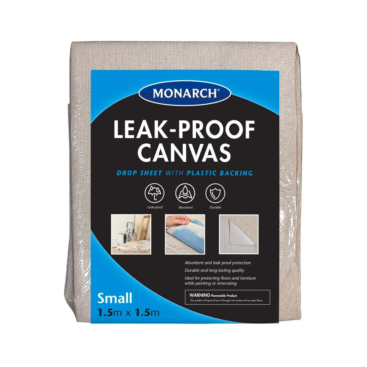 Monarch Canvas Drop Sheet 1 5 x 1 5m Leak Proof Super Absorbent