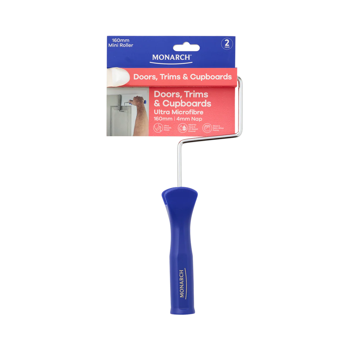 Monarch Mini Roller - 2 Piece 160mm 4mm Nap - Ultra Microfibre - Red
