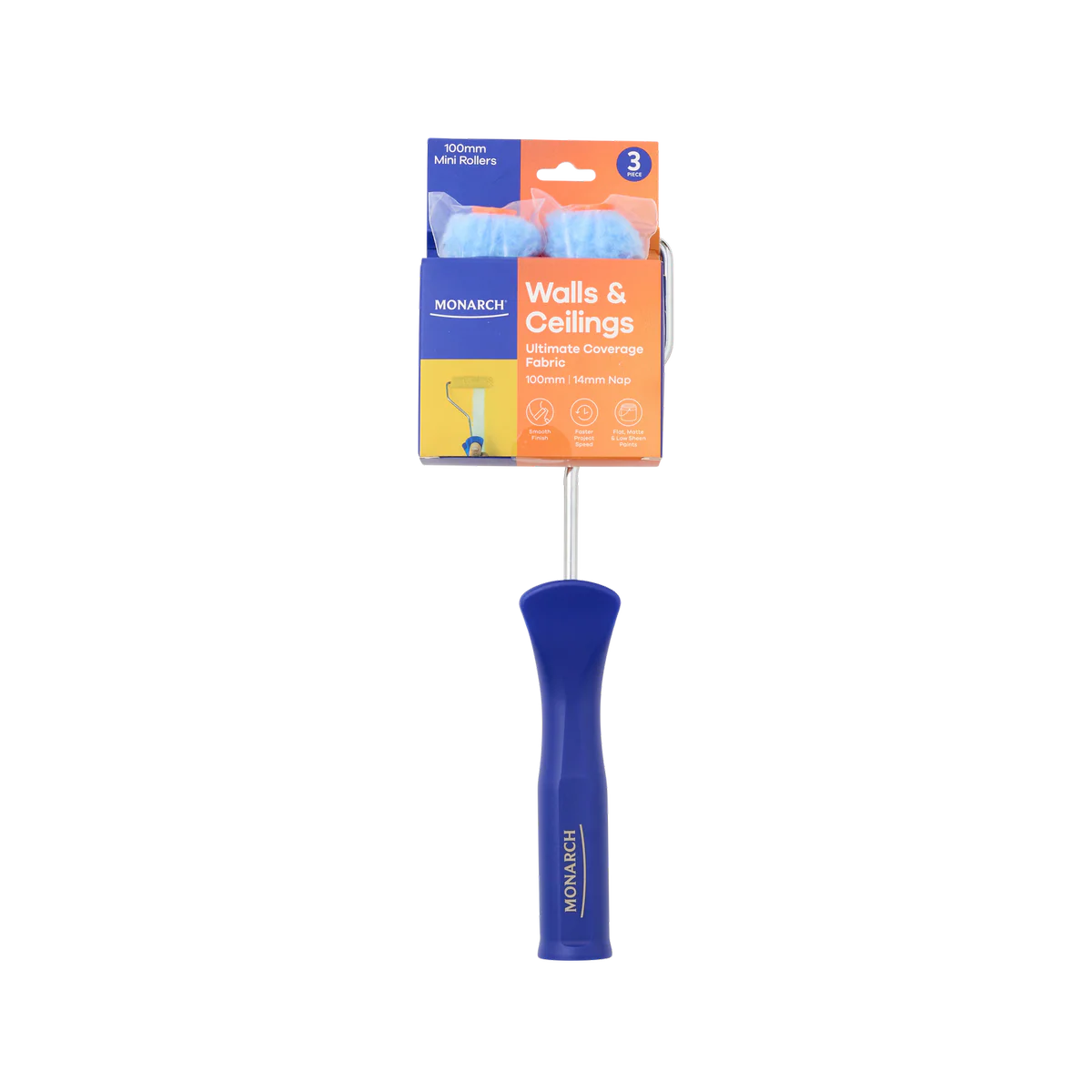 Monarch Mini Rollers 3 Piece - 100mm 14mm Nap - Orange - Efficient Coverage