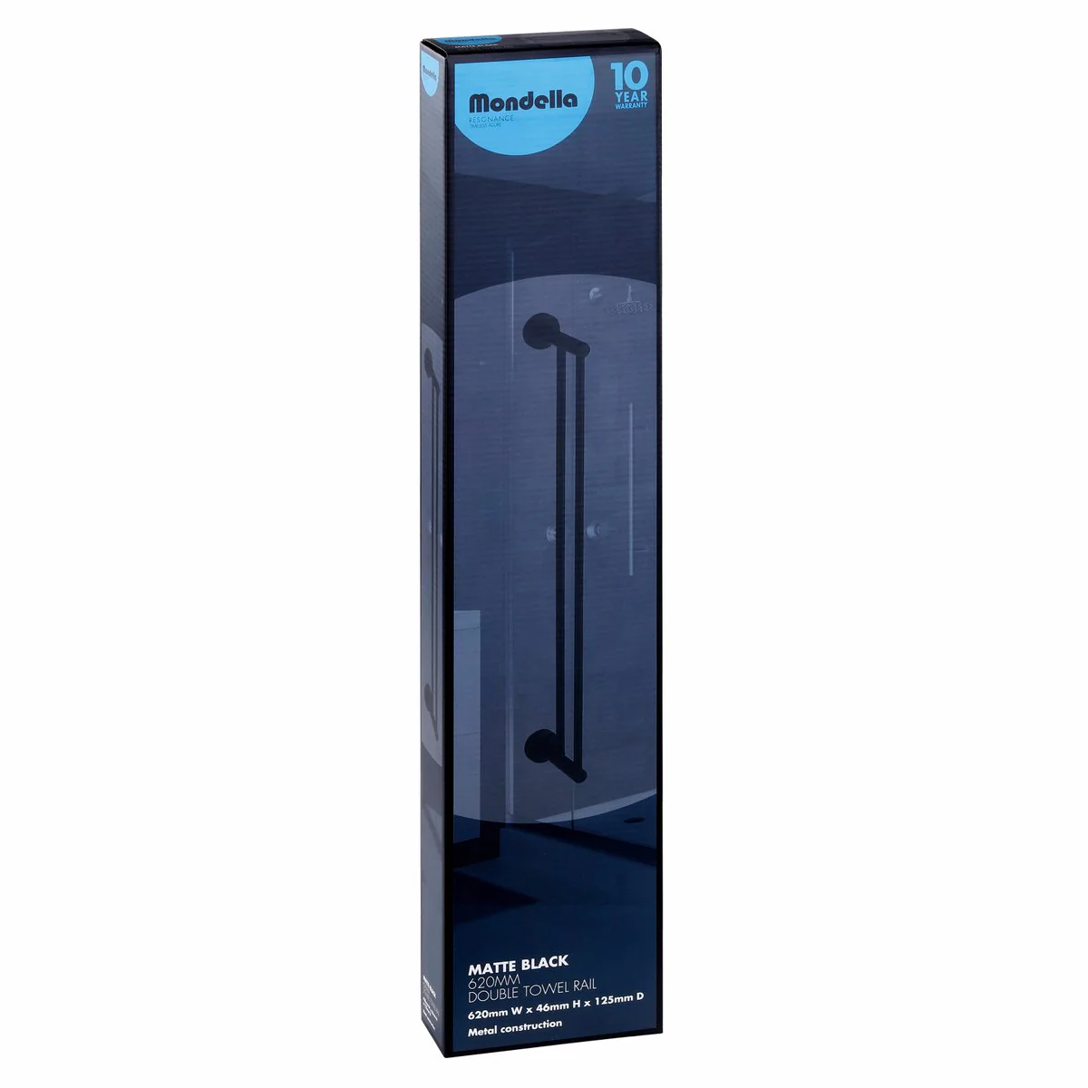 Mondella Matte Black Double Towel Rail 620mm - 2 Towels Capacity - Image 2