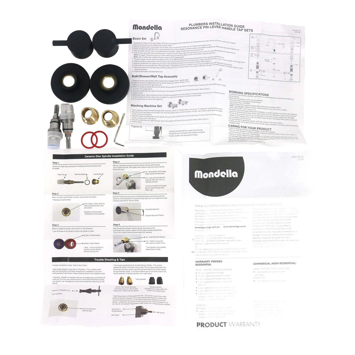 Mondella Black Matte Resonance 1/4 Turn Pin Lever Wall Top Assembly 1245mm - Precise Water Control - Ergonomic Handles - Image 2