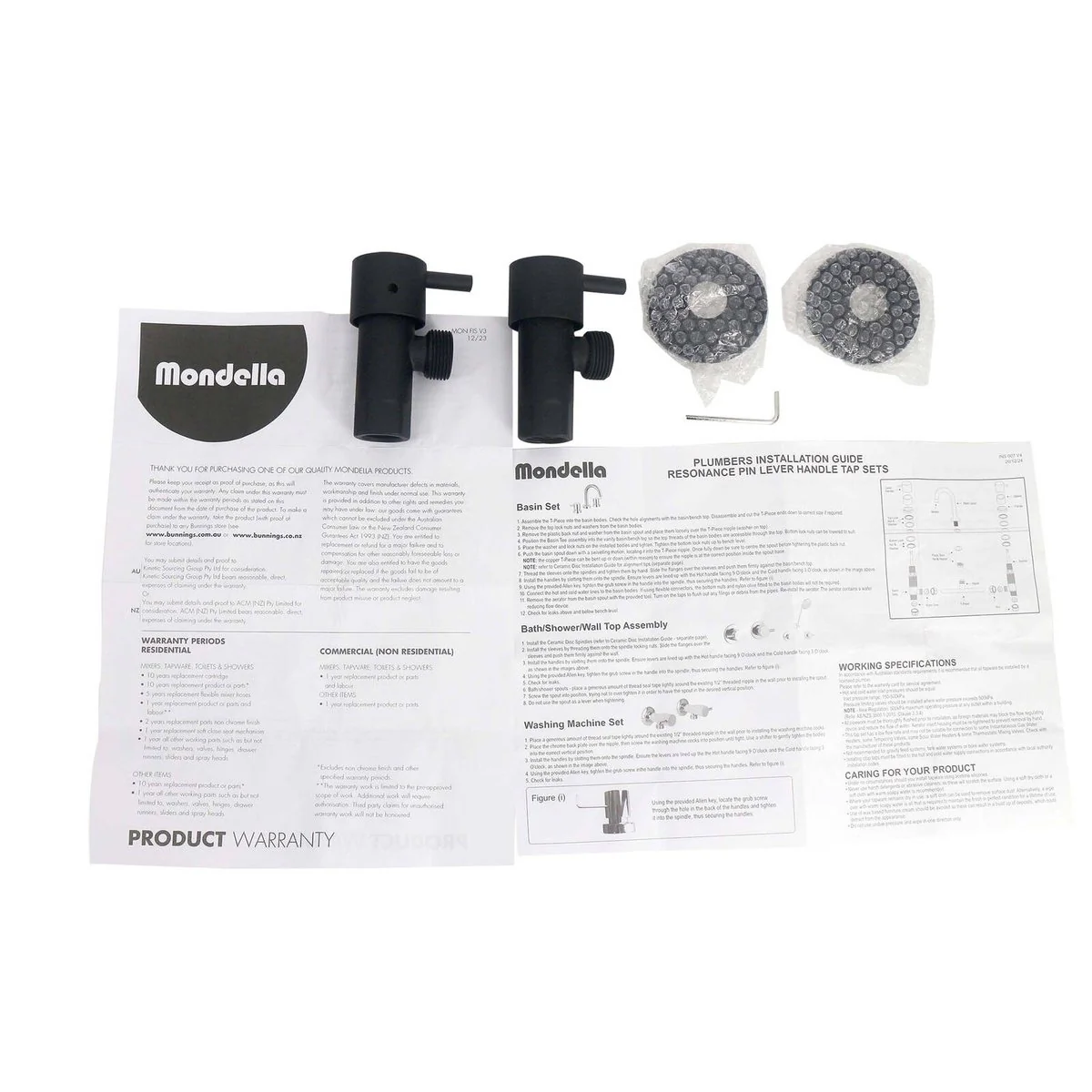 Mondella Black Matte Resonance 1/4 Turn Pin Lever Washing Machine Set - 1245mm x 76mm x 245mm - Ergonomic Design - Precise Water Control - Image 2