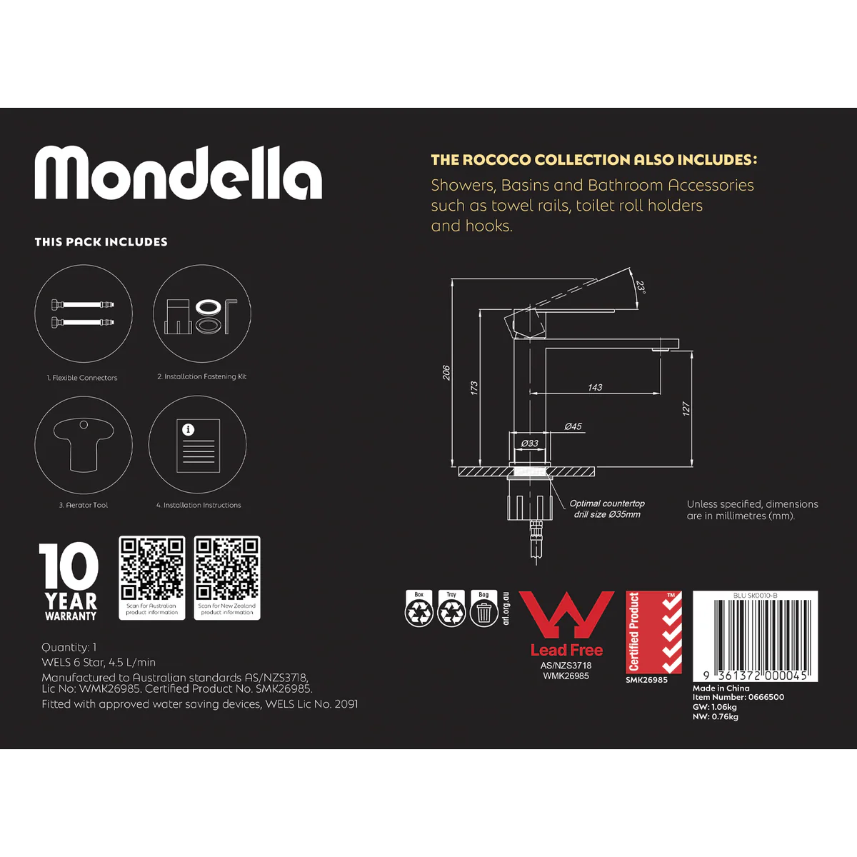 Mondella Black Matte Rococo Basin Mixer - 145mm x 173mm x 200mm - Lead-Free - Water-Saving - Image 5