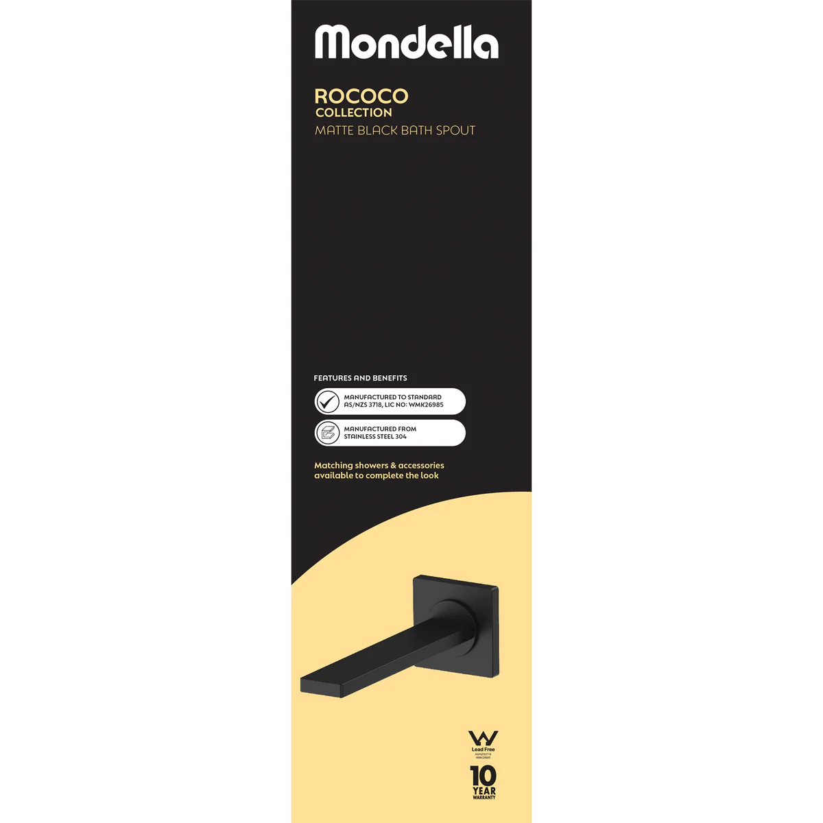 Mondella Black Matte Rococo Bath Spout - 200mm - Lead-Free Stainless Steel - Image 4