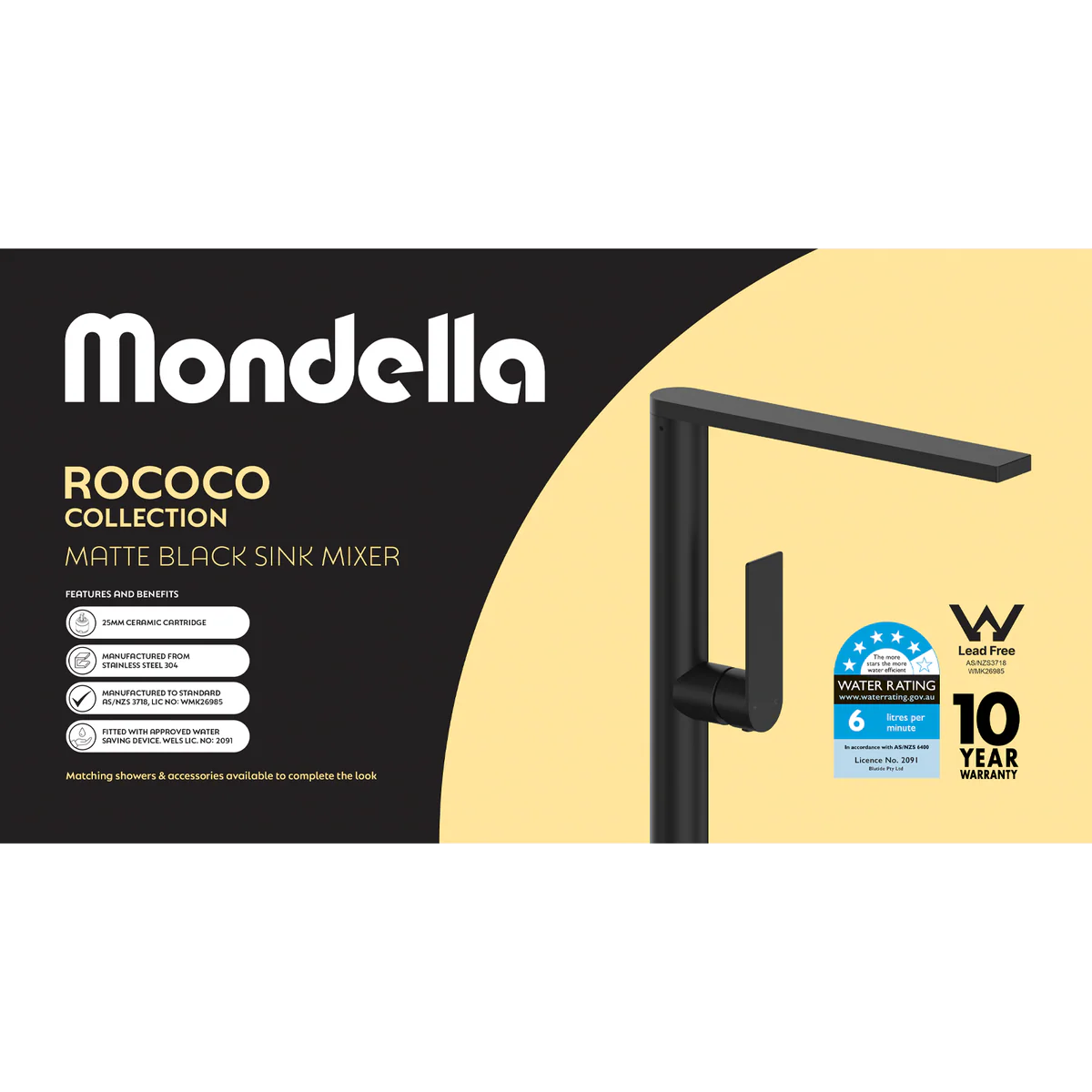 Mondella Black Matte Rococo Sink Mixer - 60mm x 470mm x 250mm - Lead-Free - Image 4