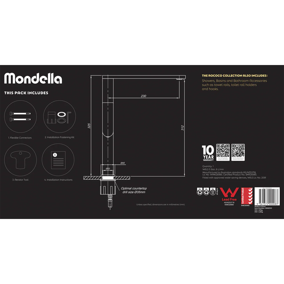 Mondella Black Matte Rococo Sink Mixer - 60mm x 470mm x 250mm - Lead-Free - Image 5