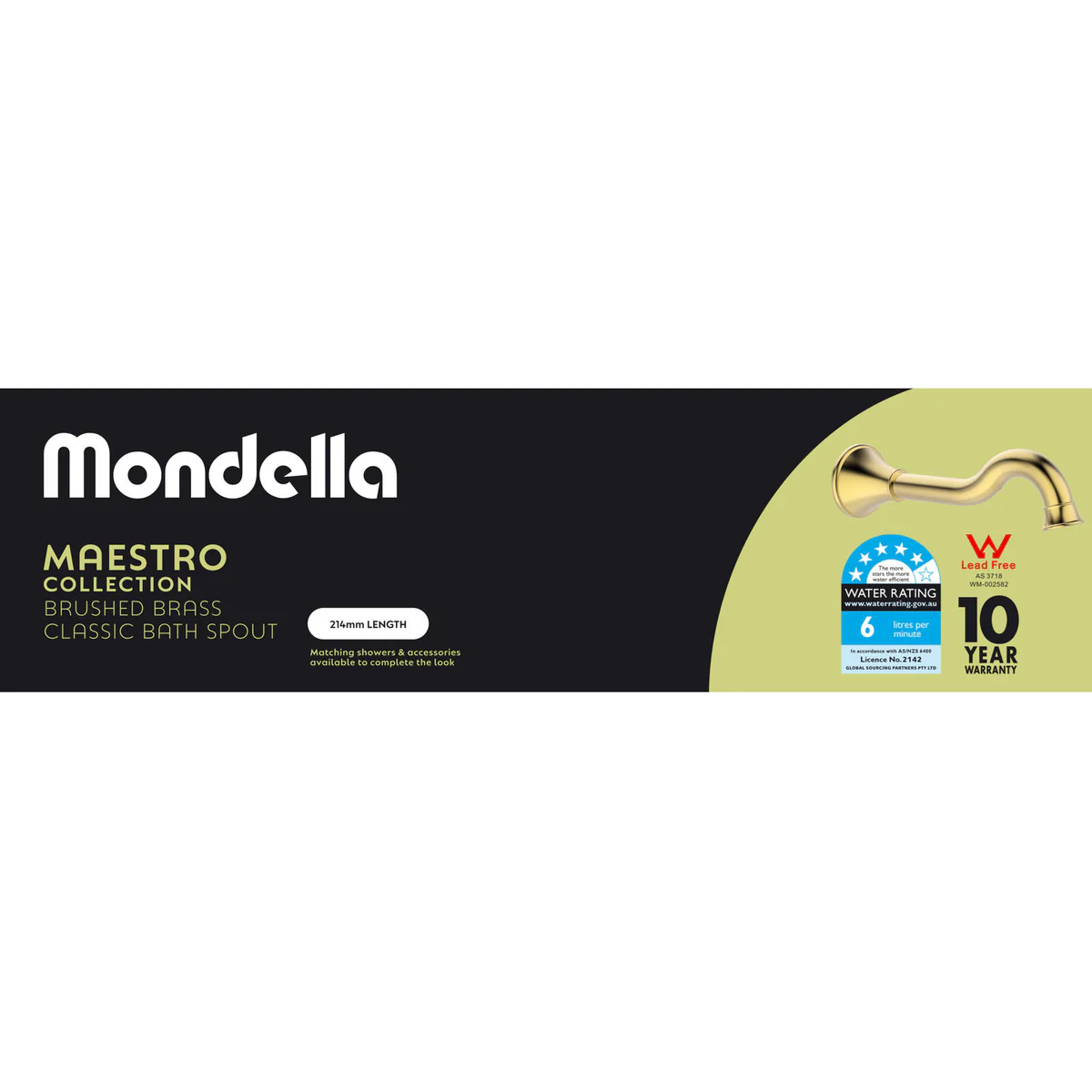 Mondella Brushed Brass Maestro Classic Bath Spout - 214mm - Lead-Free Brass - Image 2