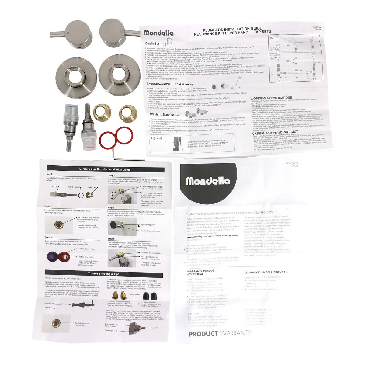 Mondella Brushed Nickel Resonance 1/4 Turn Pin Lever Wall Top Assembly - 1245mm x 76mm x 245mm - Ergonomic Water Control - Image 2
