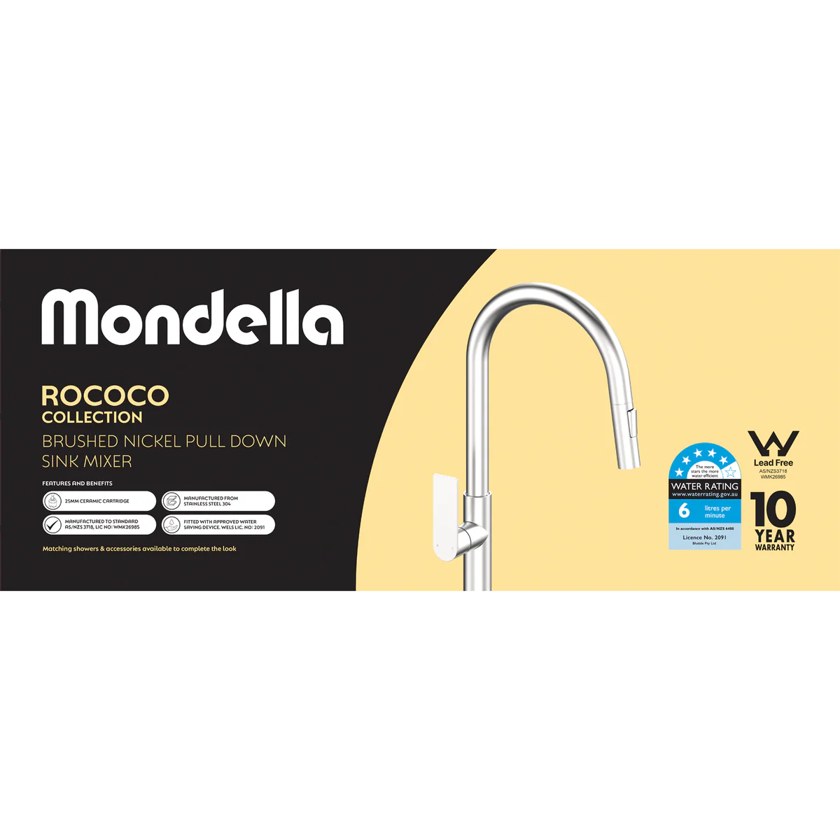 Mondella Brushed Nickel Rococo Pull Down Sink Mixer - 45mm x 435mm - Durable, Water-Saving - Image 4